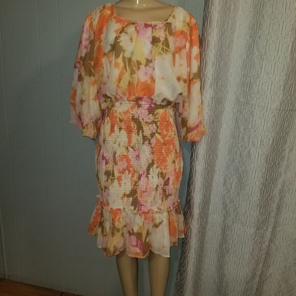 NWT Rachel Parcell Smocked Dress Puff Sleeve Pink Spring Multi Floral L - Picture 11 of 16